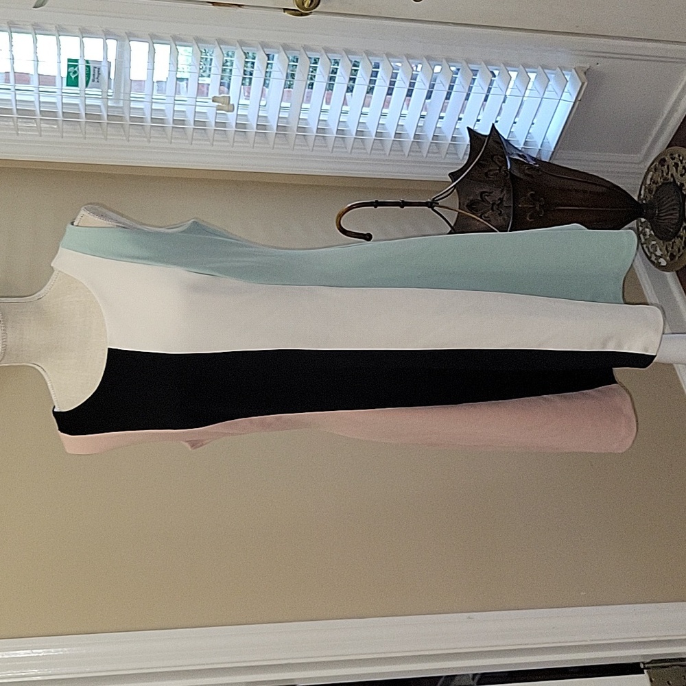 Enfocus Studio pink black white aqua sleeveless dress texture fit flare 12 EUC…